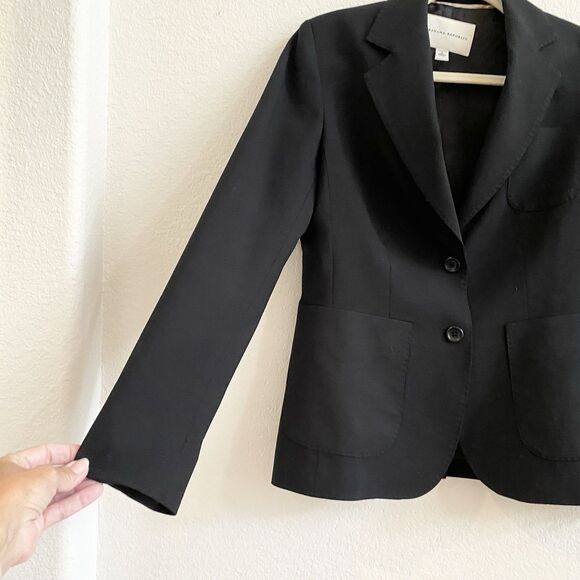 Banana Republic Black 99% Wool Lined Blazer Jacket Pockets Size 2 Career Office - Picture 2 of 10